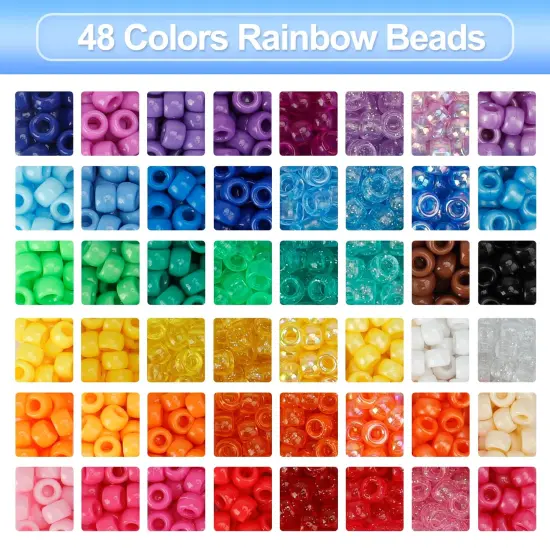 3960 Pieces Pony Beads for Bracelet Making Kit 48 Colors Kandi Beads Set, 2400 Pieces Plastic Rainbow Bead Bulk and 1560pcs Letter Beads with 20 Meter Elastic Threads for Craft Jewelry Necklace {4}