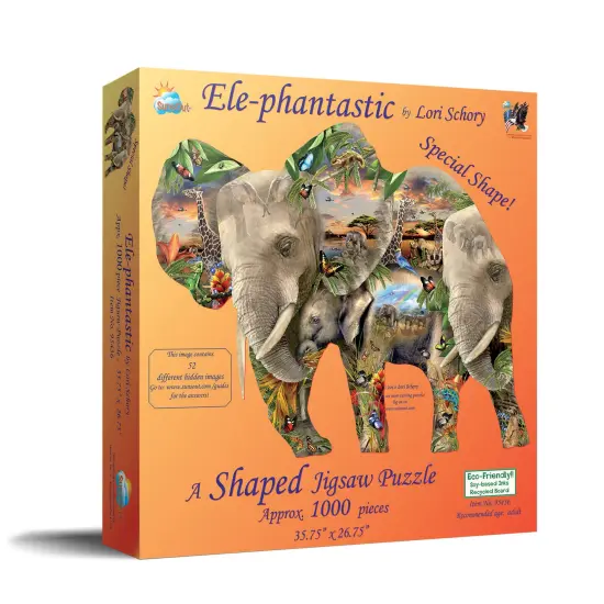 Sunsout Ele-Phantastic 1000 pc Special Shape Jigsaw Puzzle 95436 {2}