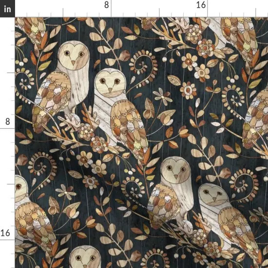 Various Fabrics by the Yard or Fat Quarter Barn Owl Collage Large Owls Wood Nature Night Modern Farmhouse Custom Printed Fabric by Spoonflower {2}