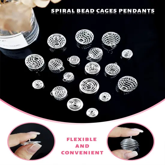 30 Pieces Spiral Bead Cages Pendants, 3 Sizes Silver Plated Stone Holder Necklace Cage Pendants Findings for Jewelry Making and Crafting {3}