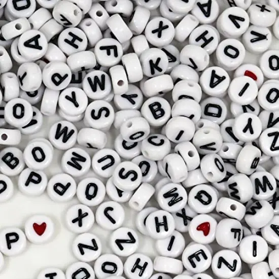 1450 Pieces Letter Beads, Acrylic 4x7mm Round Letter Beads Kits, Alphabet Beads A-Z and Red Heart Black Star Beads for Bracelets Necklaces DIY Jewelry Making (White) {3}