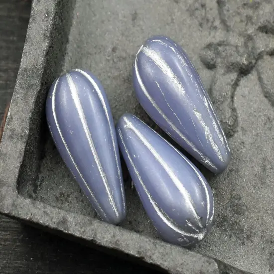 22x11mm Silver Washed Thistle Opal Melon Drop Beads {1}