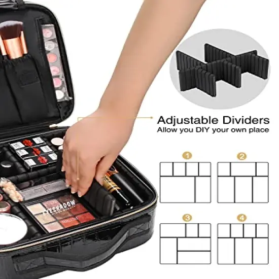 Travel Makeup Case, Train Case Makeup Brush Organizer, Professional Makeup Artist Makeup Organizer, with Adjustable Partition and Shoulder Straps, Train Case Makeup Bag (Crocodile, Small) {6}