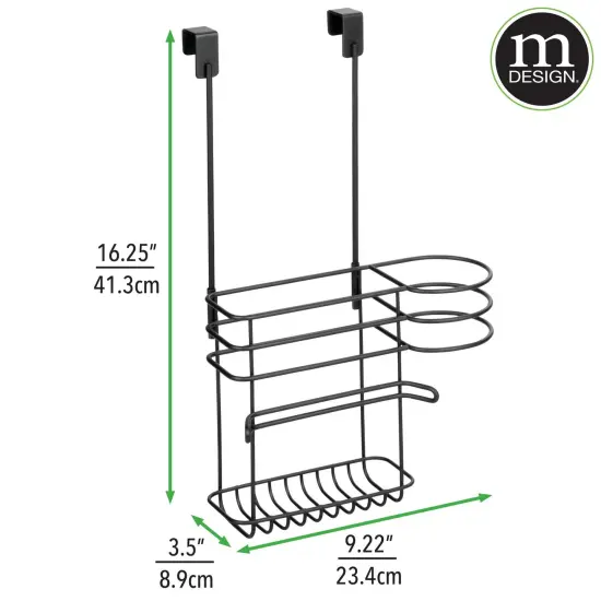 mDesign Metal Bathroom Over Cabinet 2 Section Hair Care Storage Basket {3}