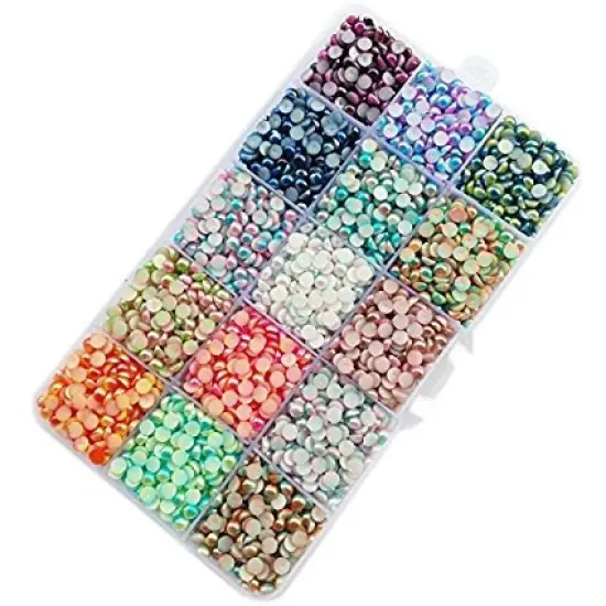 18000 Pieces Assorted 15 Colors Gradient Color Half Flatback Imitation Pearl Bead 3mm Flat Back Gem Scrapbook Craft DIY Beads + Plastic Box {2}