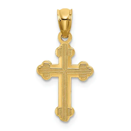 14K Yellow Gold Textured Cross Pendant Charm Jewelry 22mm x 11mm {3}