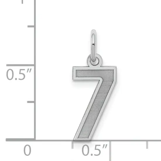 Sterling Silver Small Satin Number 7 Charm Pendant {3}