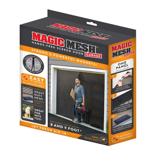 Magic Mesh Garage- Hands Free Magnetic Screen Door, Fits Single Garage Doors- 8 & 9 Foot {1}