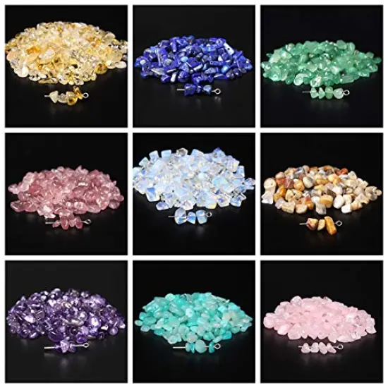 400 PiecesNatural Chip Stone Beads Multicolor 5-8mm Irregular Gemstones Healing Crystal Loose Rocks Bead Hole Drilled DIY for Bracelet Jewelry Making Crafting (5-8mm, Multicolor) {6}