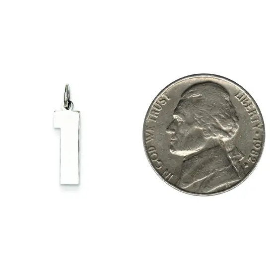 Sterling Silver Medium Polished Number 1 Charm Pendant Jewerly 21mm x 8mm {2}