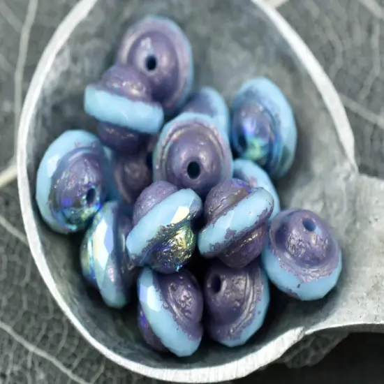 Bronze AB Etched Sky Blue Saturn Beads {3}