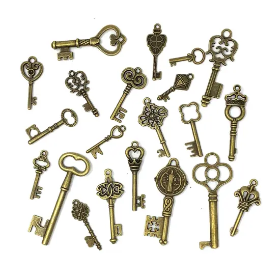 JIALEEY 125 PCS Vintage Skeleton Key Set Charms, Mixed Antique Style Bronze Brass Key Set Charms for Pendant DIY Jewelry Making Wedding Party Favors {2}