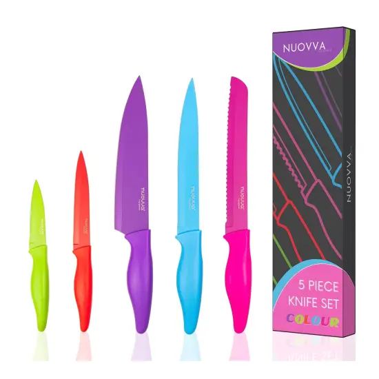 nuovva Kitchen Knife Set with Colour Coding 5 Piece Coloured Knives Set Stainless Steel {1}
