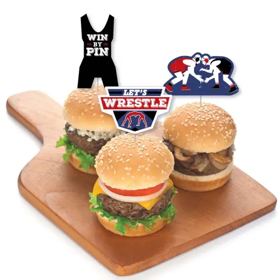 Big Dot of Happiness Own the Mat - Wrestling - Dessert Cupcake Toppers - Birthday Party or Wrestler Party Clear Treat Picks - Set of 24 {4}