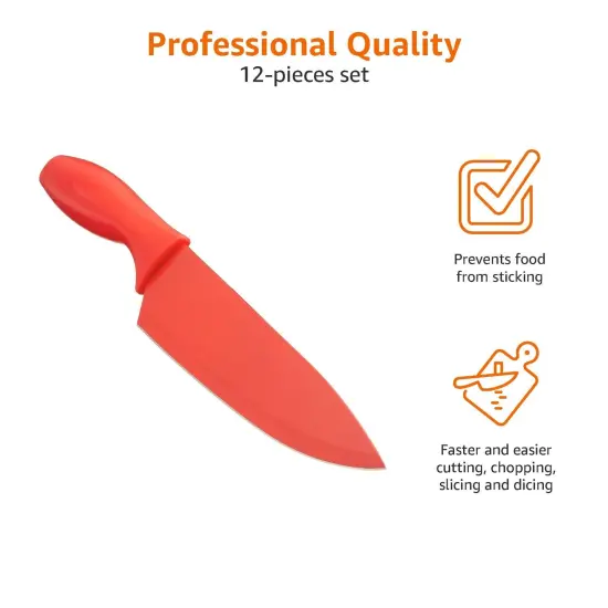 Amazon Basics Color-Coded Kitchen 12-Piece Knife Set, 6 Knives with 6 Blade Guards, Multicolor, 13.88 x 4.13 x 1.38 inch {4}
