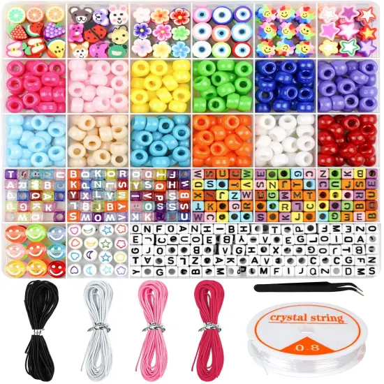 Bracelet Making Kit, Beads for Bracelets Making Pony Beads Polymer Clay Beads Smile Face Beads Letter Beads for Jewelry Making, DIY Arts and Crafts Gifts for Girls Age 6 7 8 9 10-12 {2}