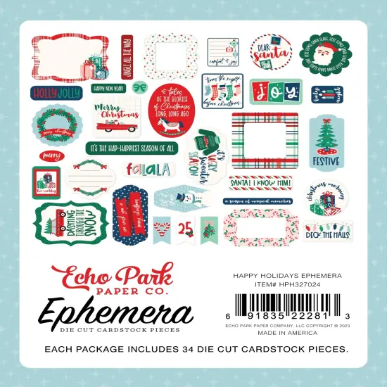 Echo Park Cardstock Ephemera-Icons, Happy Holidays {2}