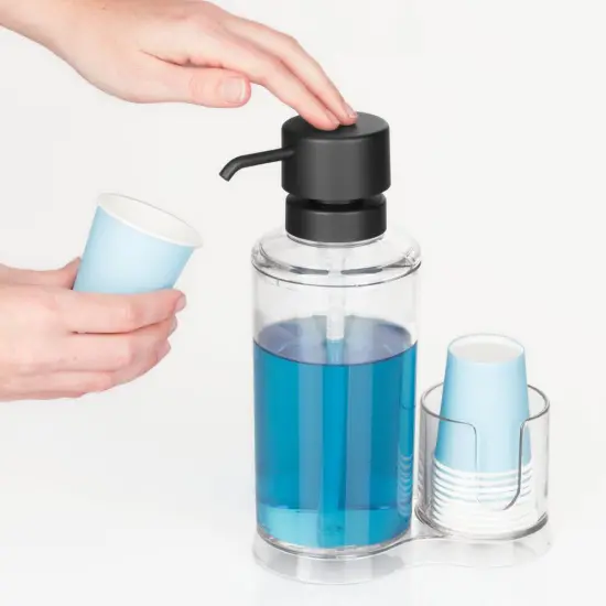 mDesign Plastic Refillable Mouthwash Dispenser/Cup Organizer {3}