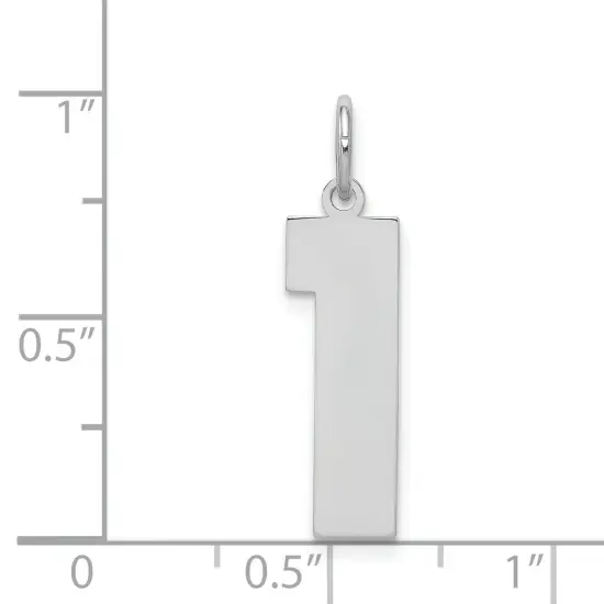 Sterling Silver Large Polished Number 1 Charm Pendant Jewerly 24mm x 10mm {4}