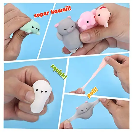 24 Pcs Squishies Squishy ToyParty Favors for Kids Mochi Squishy Toy moji Kids Mini Kawaii squishies Mochi Stress Reliever Anxiety Toys Easter Basket Stuffers fillers with Storage Box {3}