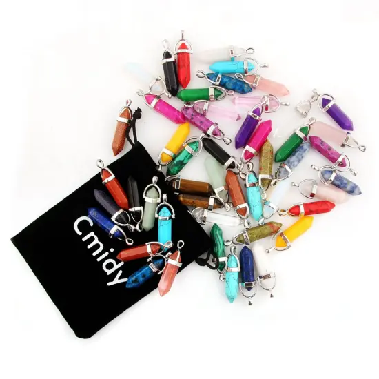 Mutilcolor 50pcs Gemstone Bullet Meditation Healing Pointed Chakra Crystal Stone Random Color Pendants for Necklace Jewelry Making {6}