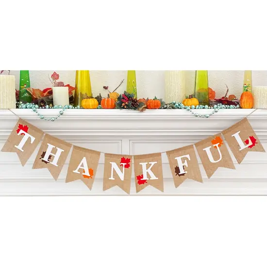 Wrapables Thanksgiving Burlap Thankful Banner with Maple Leaves {4}