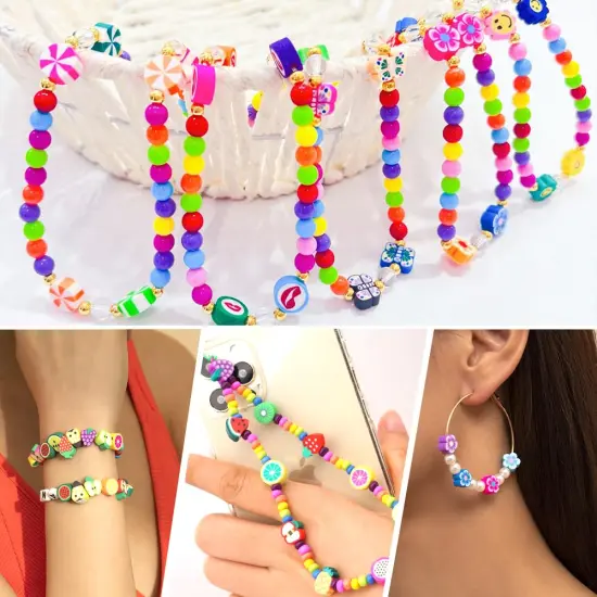 480 PCS Fruit and Flower Polymer Clay Beads - 24 Styles of Cute Heart and Mushroom Charms for Jewelry Making, Includes Necklace, Earring, and DIY Bracelet Kit Accessories for Women and Girls {5}