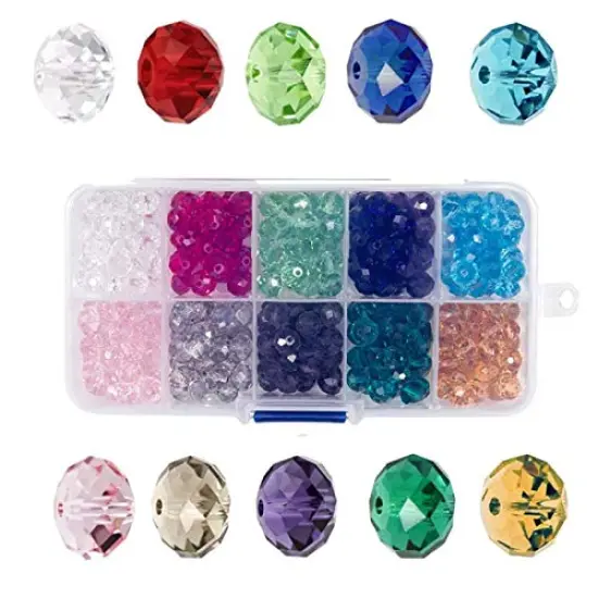 8 mm Wholesale Briolette Crystal Glass Beads for Jewelry Making Faceted #5040 Briollete Rondelle Shape Assorted Colors with Container Box {1}