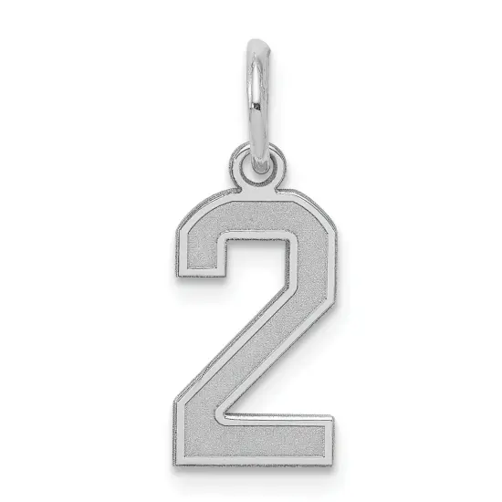 Sterling Silver Small Satin Number 2 Charm Pendant Jewerly 19mm x 7mm {1}