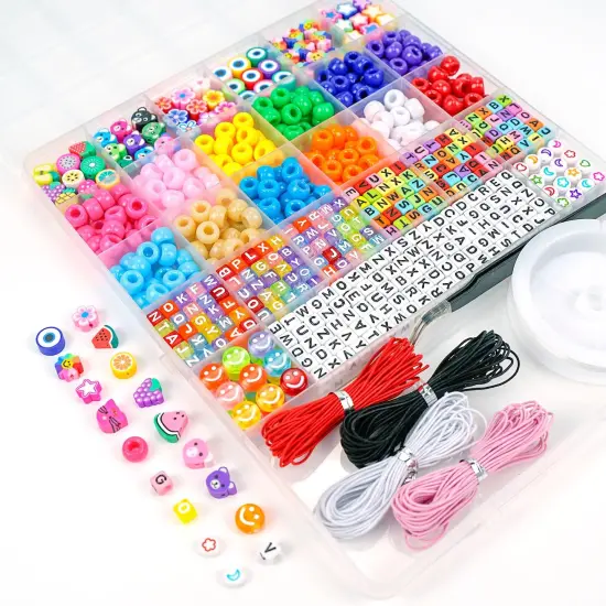 Bracelet Making Kit, Beads for Bracelets Making Pony Beads Polymer Clay Beads Smile Face Beads Letter Beads for Jewelry Making, DIY Arts and Crafts Gifts for Girls Age 6 7 8 9 10-12 {1}