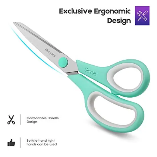 3 Pack Scissors, " Multipurpose Scissors Bulk , Ultra Sharp Blade Shears, Comfort-Grip Handles, Sturdy Sharp Scissors for Office Home School Sewing Fabric Craft Supplies, Right / Left Handed {4}