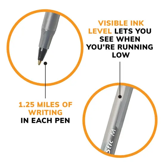 BIC Round Stic Xtra Life Black Ballpoint Pens, Medium Point (1.0mm), 240-Count Pack of Bulk Pens, Flexible Round Barrel for Writing Comfort, No. 1 Selling Ballpoint Pens {5}