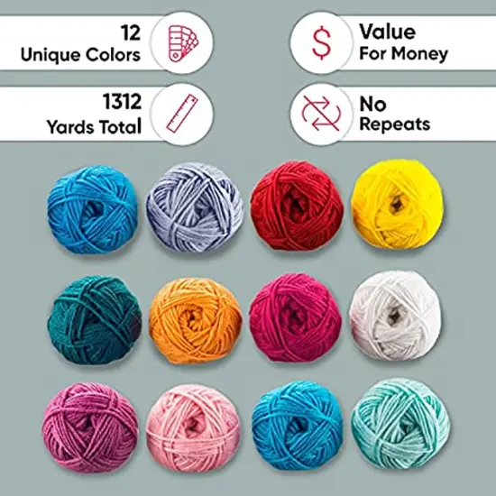 CRAFTISS 12x50g Acrylic Yarn Skeins - 1300 Yards of Soft Yarn for Crocheting and {5}