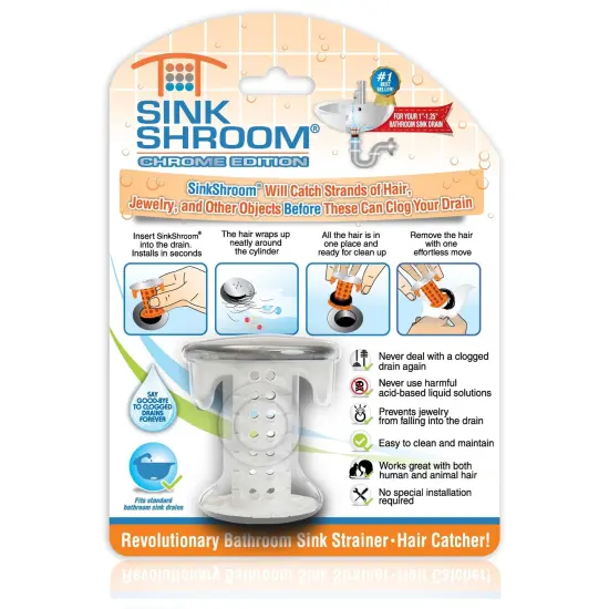 Revolutionary Bathroom Sink Drain Protector Hair Catcher, Strainer, Snare, Sinkshroom Chrome Edition, 1" -1.4" {2}