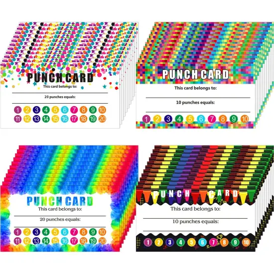 320 PCS Punch Cards, Incentive Loyalty Reward Card Student Awards Loyalty Cards for Business, Classroom, Kids Behavior, Students, Teachers, 3.5 x 2 Inch, 4 Styles (Multi Punches) {3}