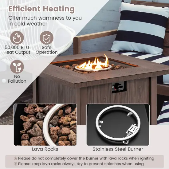 Costway 32'' Patio Square Fire Pit Table 50,000 BTU Propane Gas Table with Lid & Lava Rocks {6}