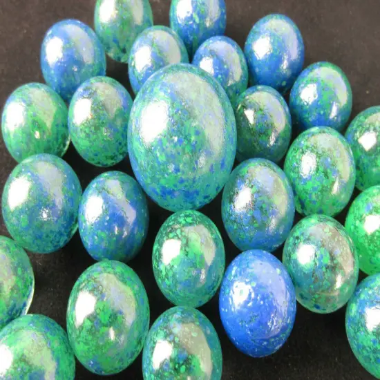 25 Glass Marbles EARTH Green/Blue Speckled game pack Shooter {2}
