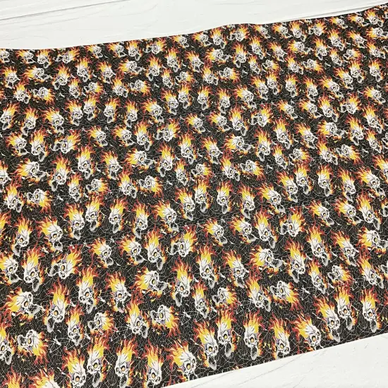 Skulls On Fire Textured Printed Vinyl {1}