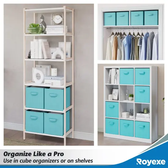 Fabric Storage Cubes for Cube Organizer - 8 Pack Heavy Duty Blue Storage Bins - 11 Inch Cube Storage Bin, Use As A Clothes Storage Box In Closet, Baskets For Shelves or Cubbies Storage Organizer {5}