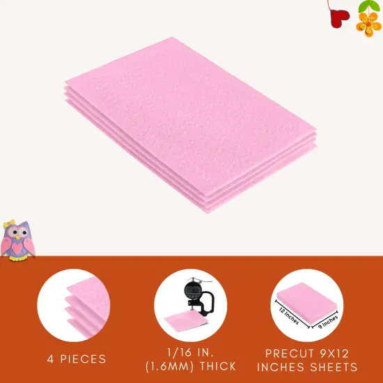 FabricLA Acrylic Felt Sheets for Crafts - Precut 9" X 12" Inches (20 cm X 30 cm) Felt Squares - Use Felt Fabric Craft Sheets for DIY, Hobby, , and Decoration | Baby Pink - 4 Pieces {6}