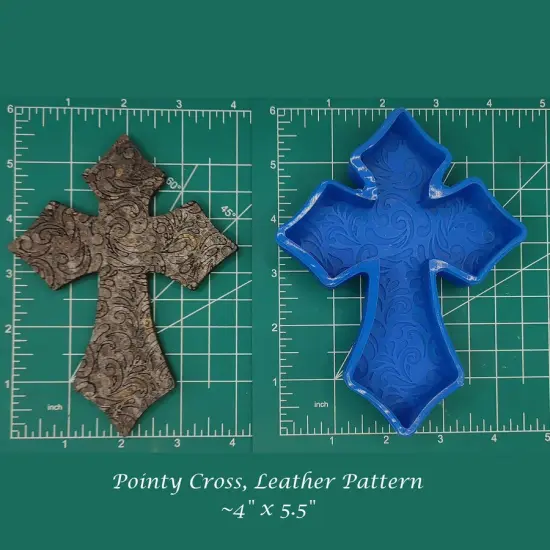 Pointy Cross with Floral Leather Pattern Silicone Freshie Mold {1}