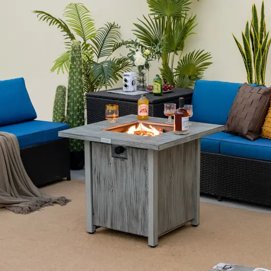 Costway 28'' Patio Square Fire Pit Table 40,000 BTU Propane Gas Table with Lid & Lava Rocks {4}