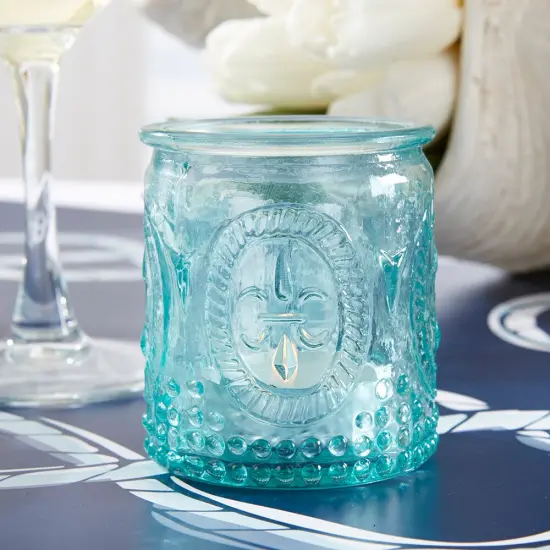 Vintage Blue Glass Tea Light Holder (Set of 8) {6}
