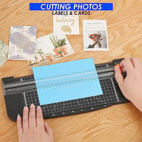 Paper Cutter 12 Inch Paper Trimmer with Scoring Blade, Paper Cutters for Cardstock Scrapbooking Tool with Automatic Security Safeguard and Side Ruler, Portable Paper Cutter for Crafting, Black {3}