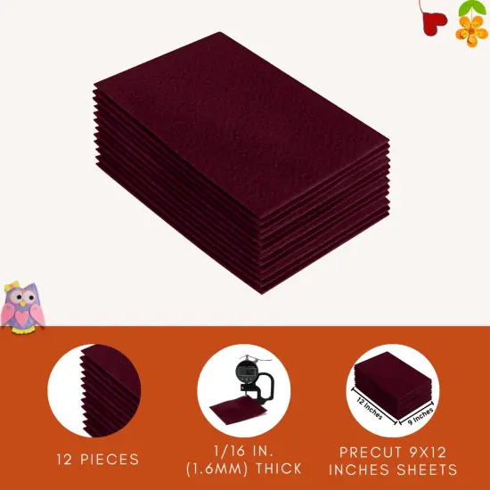 FabricLA Acrylic Felt Sheets for Crafts - Precut 9" X 12" Inches (20 cm X 30 cm) Felt Squares - Use Felt Fabric Craft Sheets for DIY, Hobby, Costume, and Decoration | Burgundy - 12 Pieces {4}