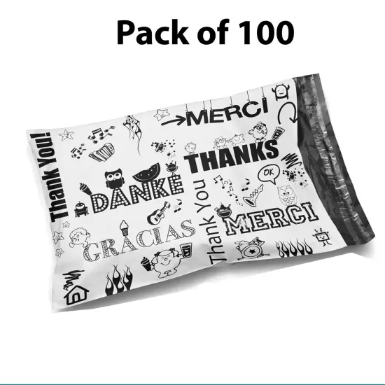 100 Pack Design Poly Mailer Envelopes 12 x 15.5 Glossy | Premium Thank You Shipping Bags for Gifts & Small Business {1}