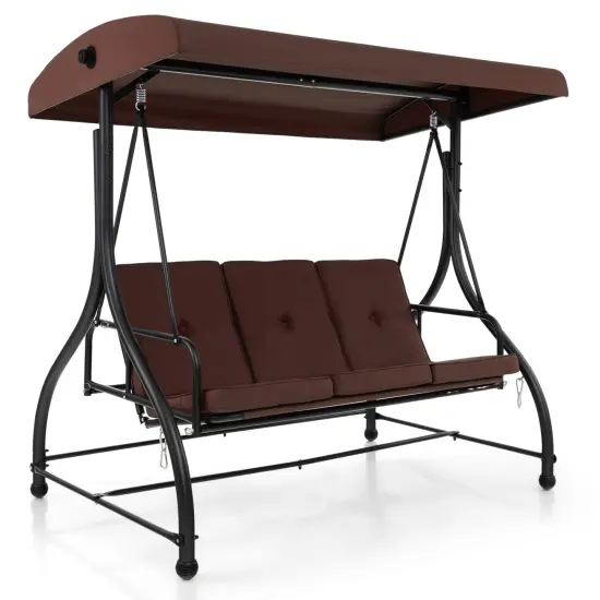 Costway 3-Seat Outdoor Converting Patio Swing Glider Adjustable Canopy Porch Swing Coffee/Black/Wine {7}