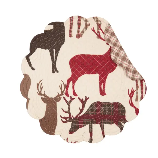 Colton Deer Print Quilted 100% Cotton Round Set of 6 Placemats 17" {1}