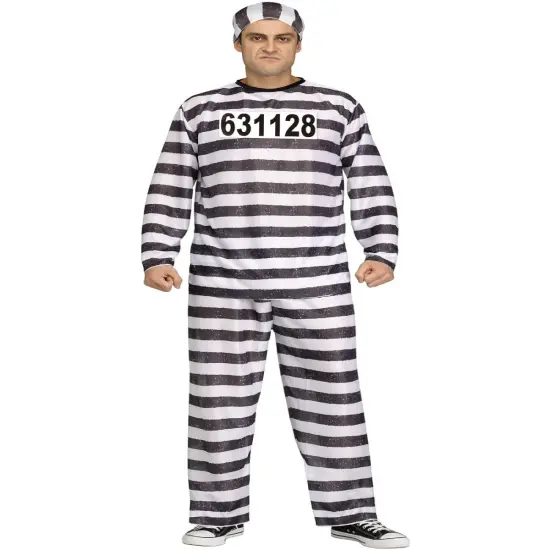 Adult's Mens Jailbird Black And White Prison Convict Costume {1}