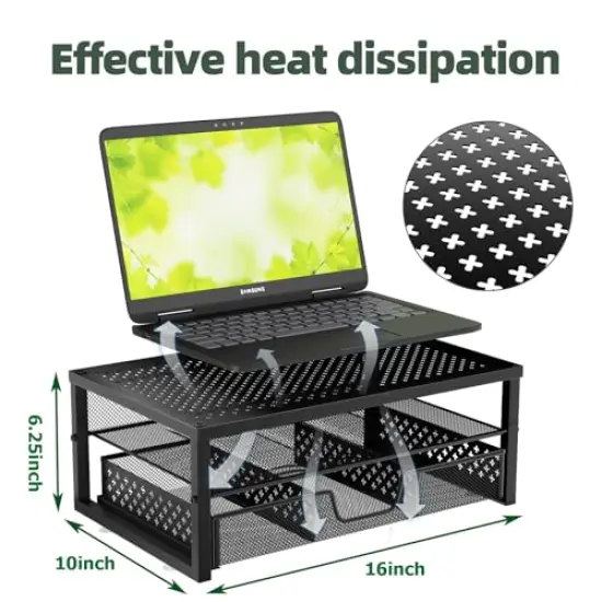 Simple Trending-Metal Monitor Stand Riser and Computer Desk Organizer with Drawer for Laptop, Computer, iMac, Black {2}